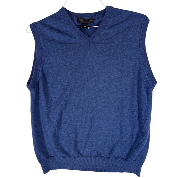 Harold's Other - Harold Powell Mens Blue 100% Merino Wool V-Neck Sweater Vest Made in Italy L